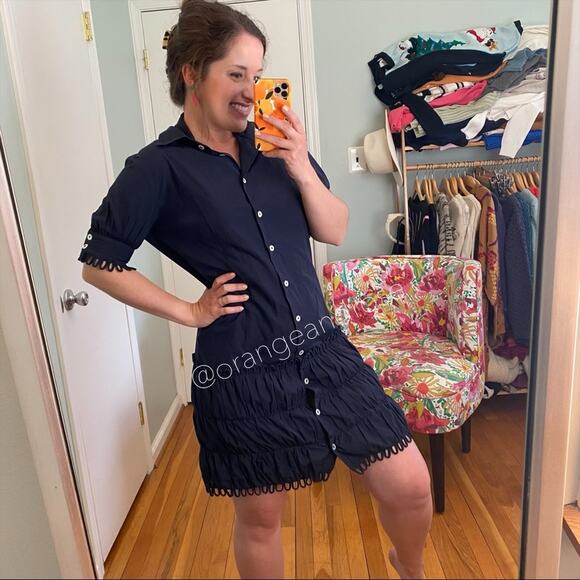 Alicia Bell Navy Blue Button Front Loop Mini Dress 10 - Picture 11 of 12